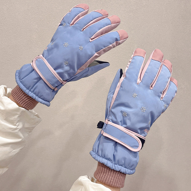 情侣手套女冬季保暖可爱毛线拼色条纹触屏网红防寒加绒加厚学生男