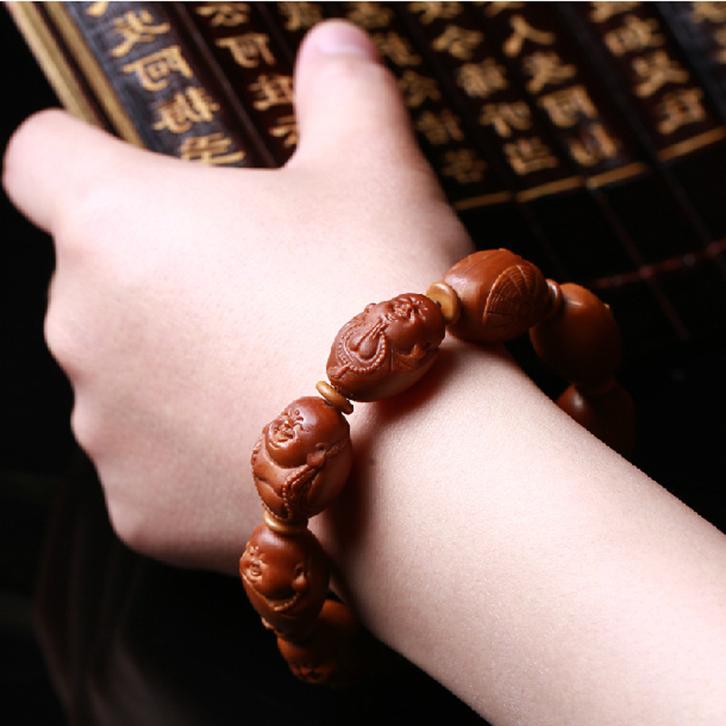 互鑫名家作品卫星款橄榄核手串八宝弥勒单核长串项链红油核橄榄核