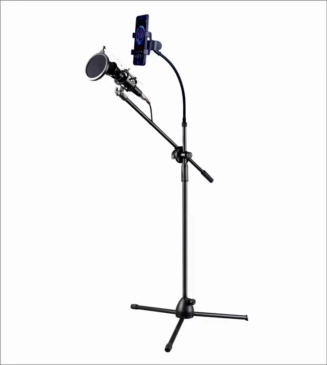麦克风支架落地式k歌手机直播话筒架子立式三脚ktv支架神器升降架