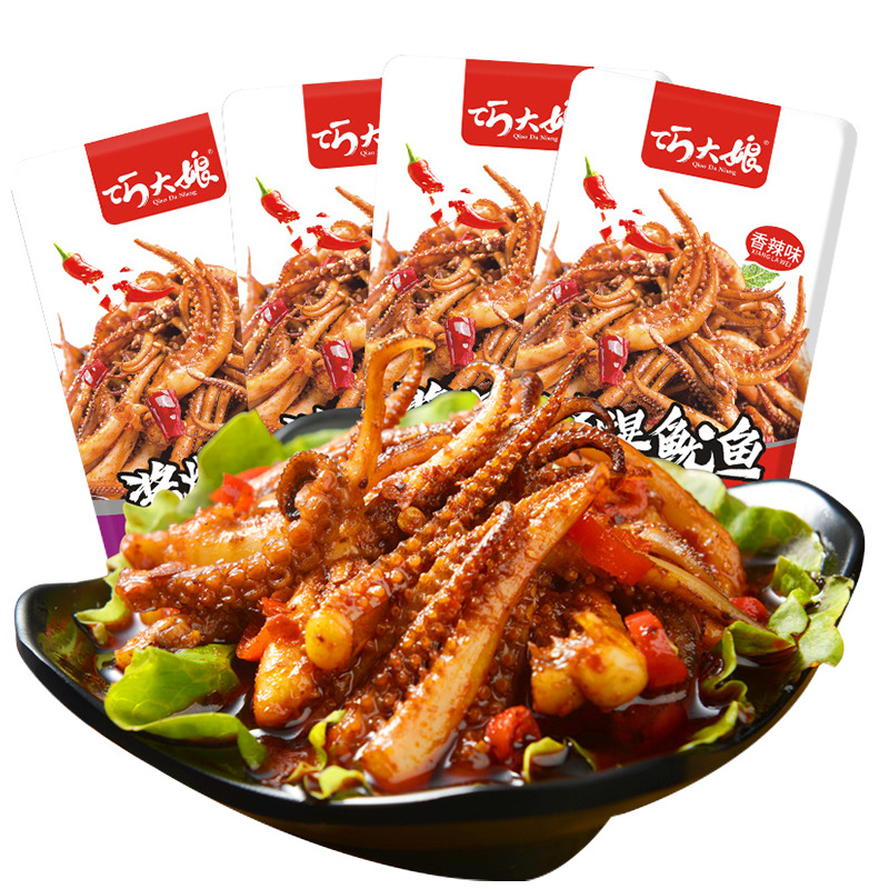 巧大娘酱爆鱿鱼16g 湖南特产麻辣零食小吃整盒休闲食品香辣鱿鱼