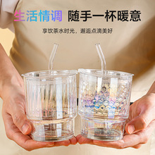 竹节玻璃水杯咖啡杯办公室饮水杯女高颜值吸管杯子简约网红奶茶杯