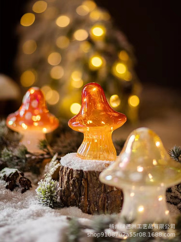 factory direct sales glass mushroom small night lamp christmas glass mushroom small night lamp