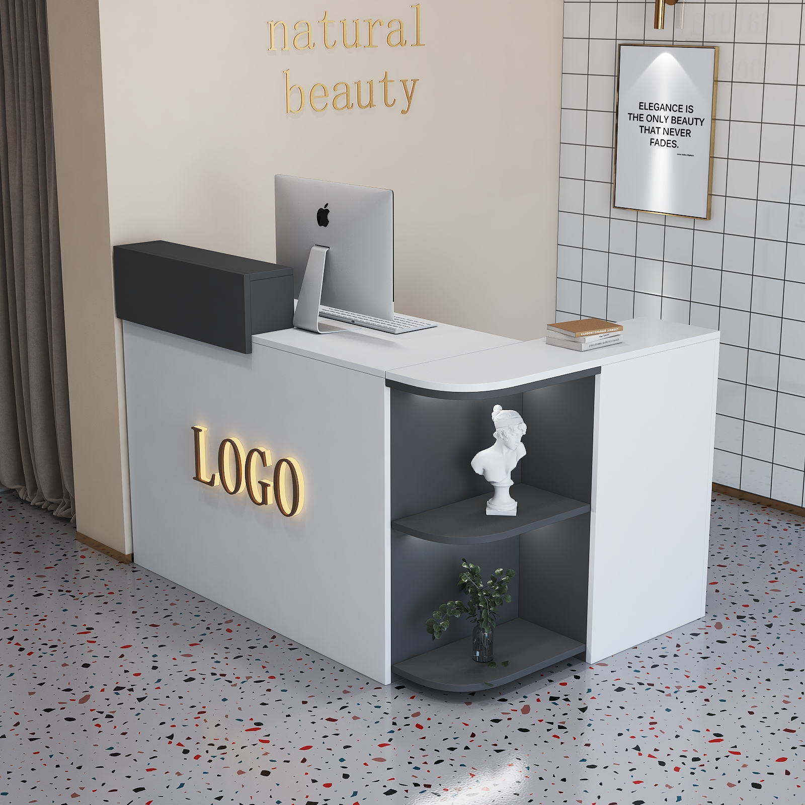 l型收银台店铺小型服装店转角吧台简约现代奶茶理发柜台接待前台