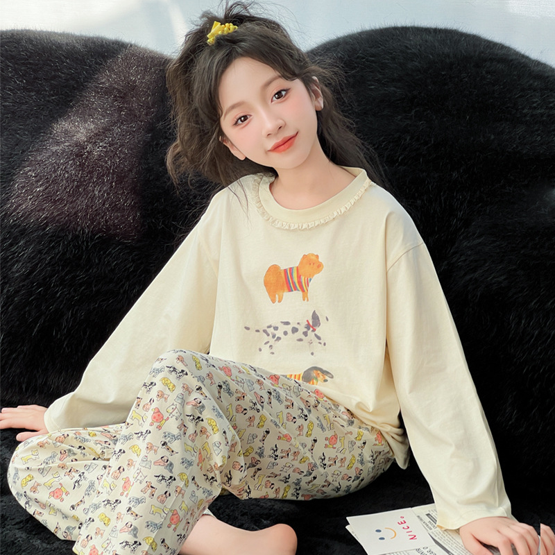 女童纯棉家居服长袖卡通休闲中大儿童女孩睡衣睡裤秋季两件套批发