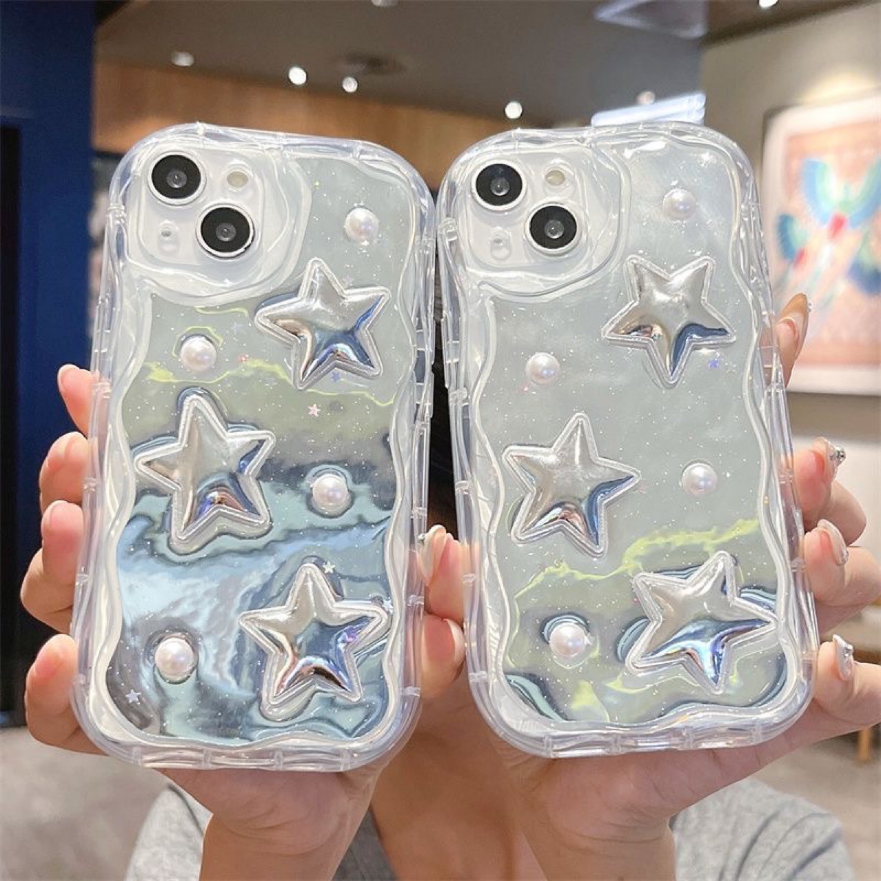 新款滴胶镜面星星适用苹果iphone 15 华为mate60pro荣耀90手机壳