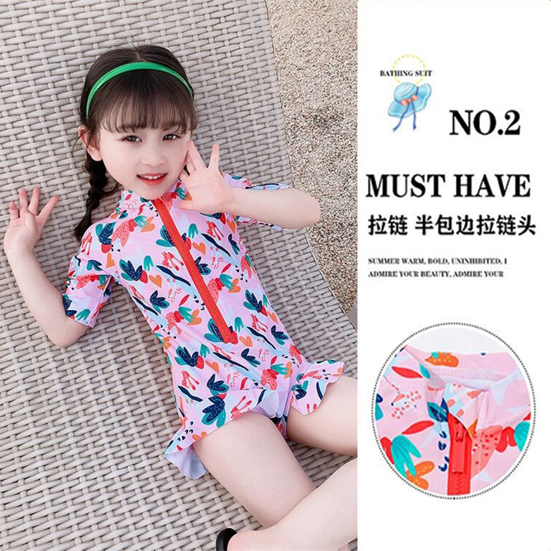 2023 New Children's Swimwear Girls' Summer Sun Protection for Middle and Big Children One Piece Swimsuit Western Style Baby Girl Swimsuit