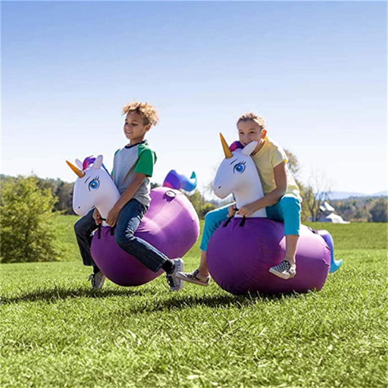 pvc充气独角兽坐骑儿童卡通玩具不倒翁跳跃马可折叠拆卸保护布套