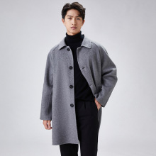 冬季男士双面羊毛大衣中长款后开叉时尚西装领双排扣羊毛呢外套