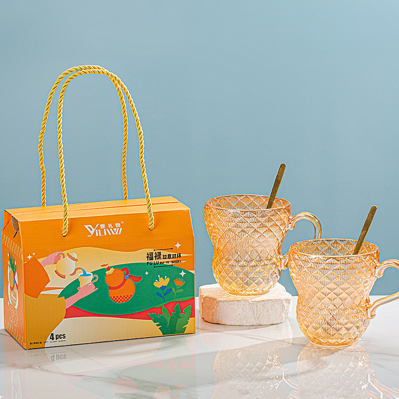 creative fu lu ruyi cup spoon four-piece set household glass cup set insurance jewelry holiday event gift