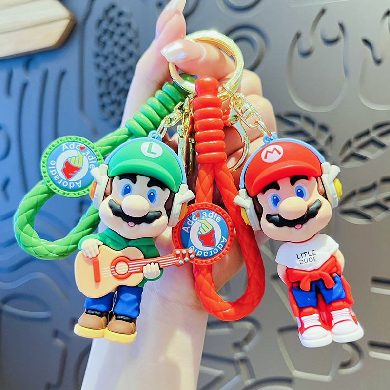 cute super mario car key ring cartoon doll couple bags pendant key chain little creative gifts