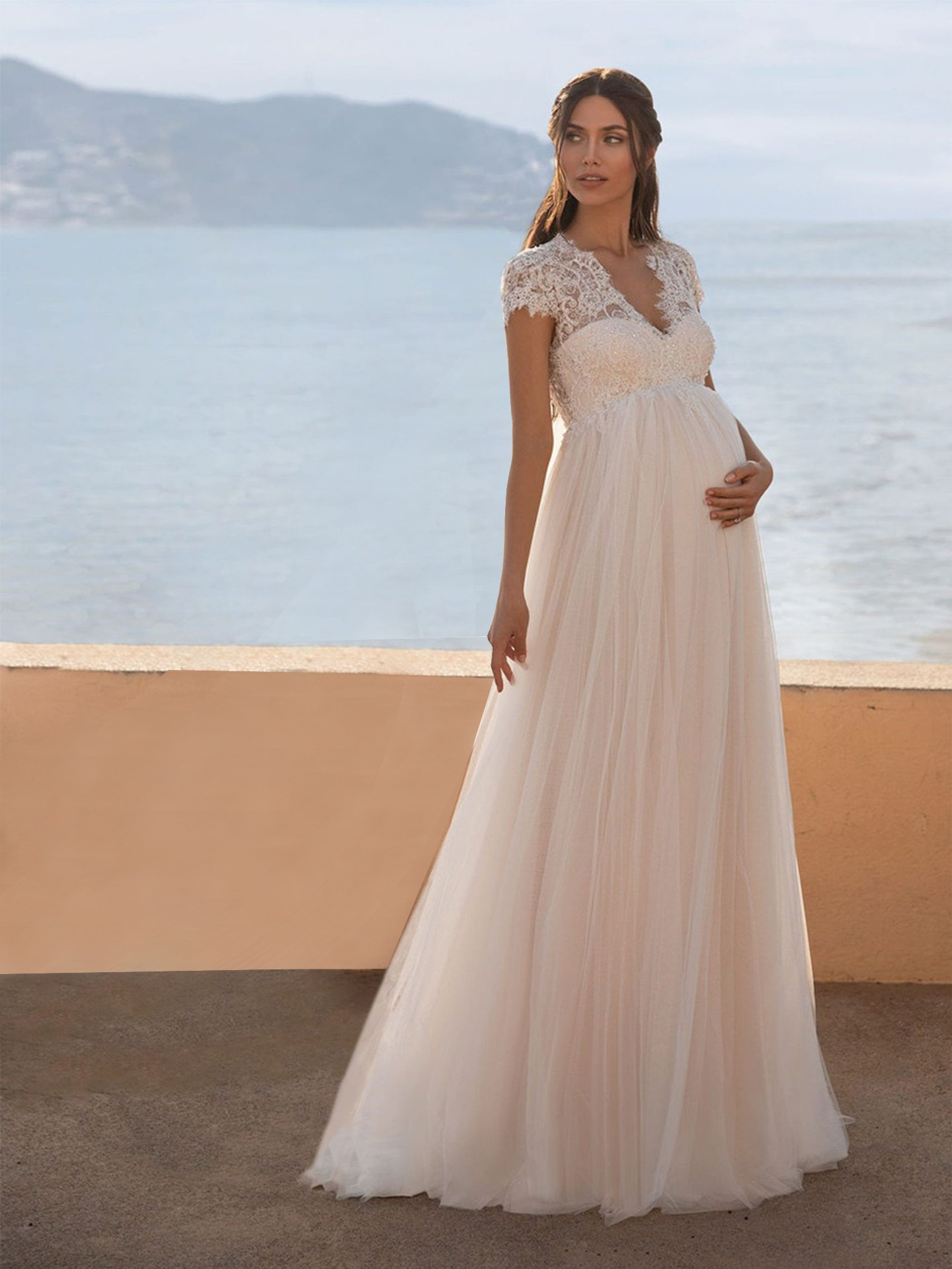 孕妇彩色婚纱礼服长款主持人蓬蓬裙晚礼服女哺乳衣外出秋季新款大码