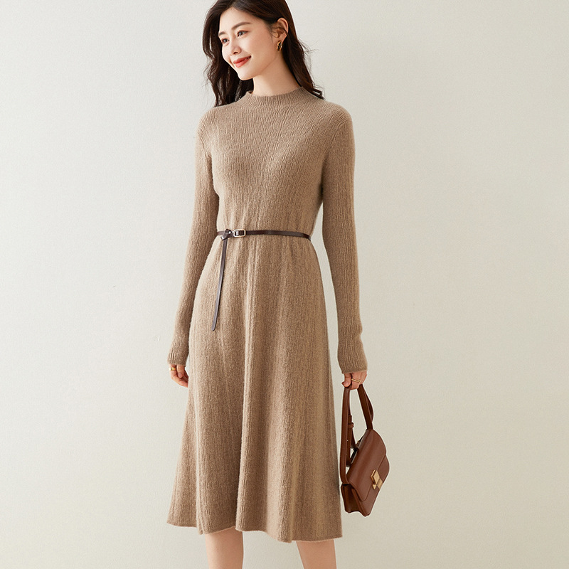 羊绒衫连衣裙女中长款2022秋冬新款半高圆领时尚长袖羊毛针织长裙