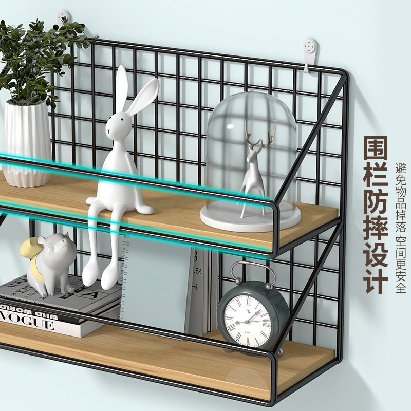 墙上置物架铁艺壁挂免打孔客厅房间上铺床头神器创意加高收纳架子