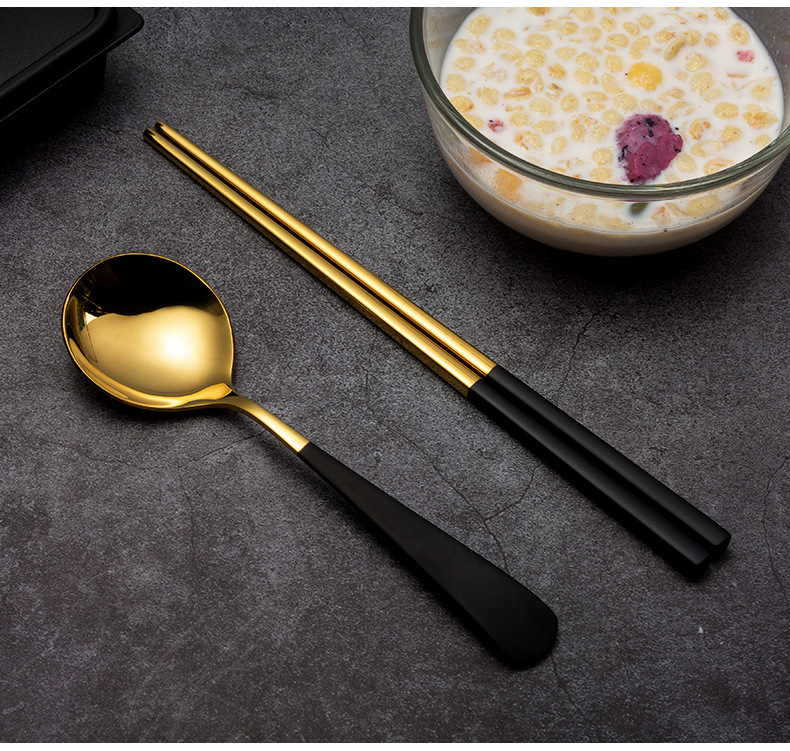 410不锈钢筷子勺子可爱便携餐具三件套装单人学生外带收纳餐具盒