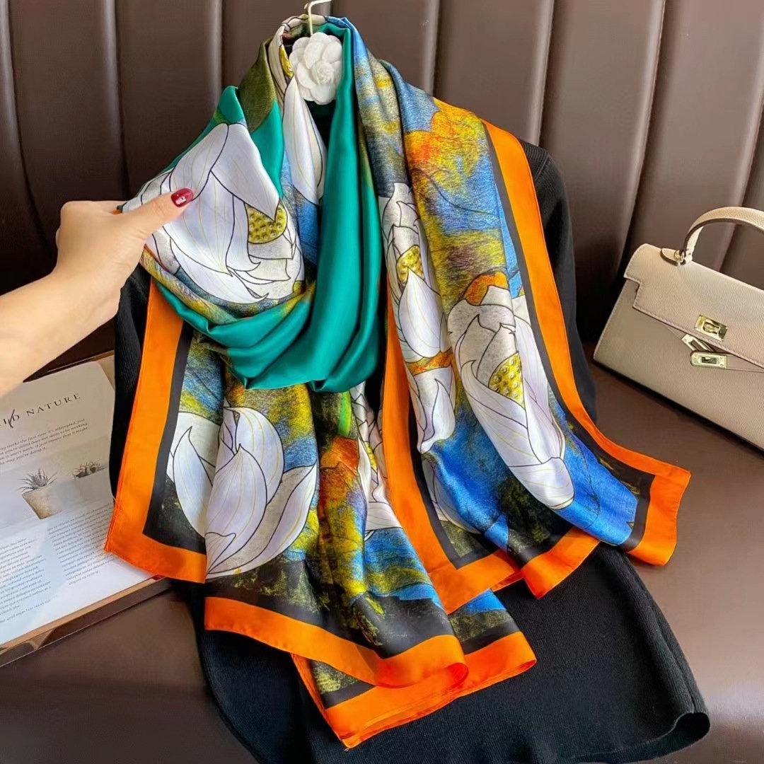 Spring and Summer New Floral Print Long Scarves Spot Silk Feel Scarf Wholesale Sunscreen Shawl for Women travel Scarf