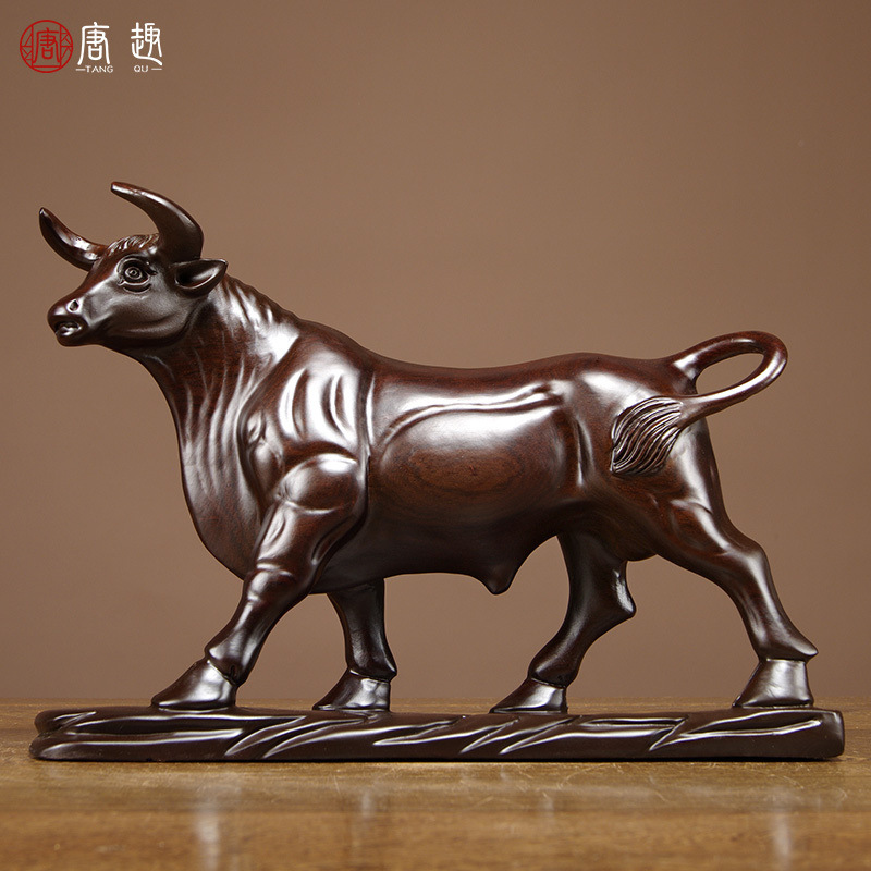 黑檀木雕牛气冲天摆件十二生肖木制雕刻牛家居办公装饰红木工艺品
