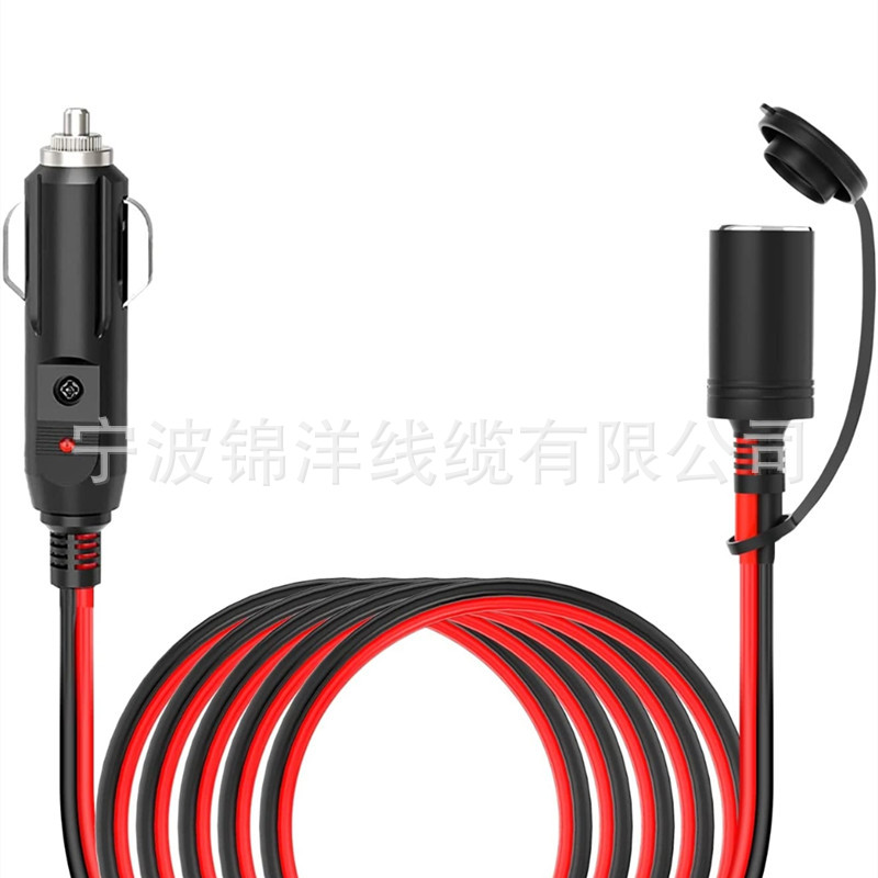 美式点烟器车载延长线带灯12V24V16AWG延长线 点烟器母座车充线