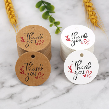 牛皮纸吊牌2024新品谢谢你纸标签thankyou圆形小卡片批发挂牌吊卡