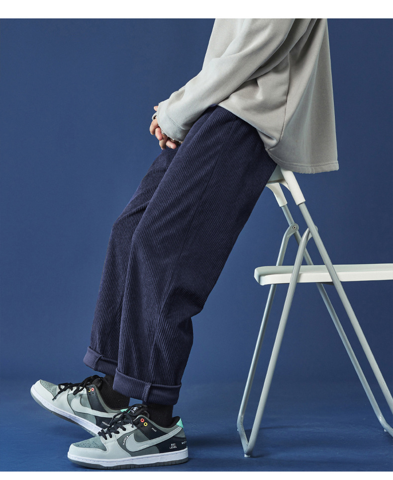 包邮灯芯绒男裤子秋冬季宽松百搭加绒直筒阔腿裤潮流垂感休闲裤男