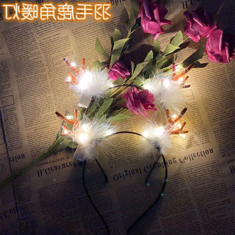 Goose Feather Garland New Luminous Headband Feather Warm Light Flower Day Performance Headdress Female School Card Stall Goods Wholesale