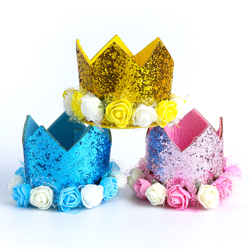 Wholesale Children's Birthday Hat Shiny Flower Crown Hat Baby Full-Year Birthday Party Decoration Gold Number Optional