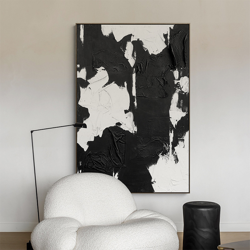 疏简 现代简约客厅沙发背景墙挂画黑白抽象肌理壁画北欧落地画