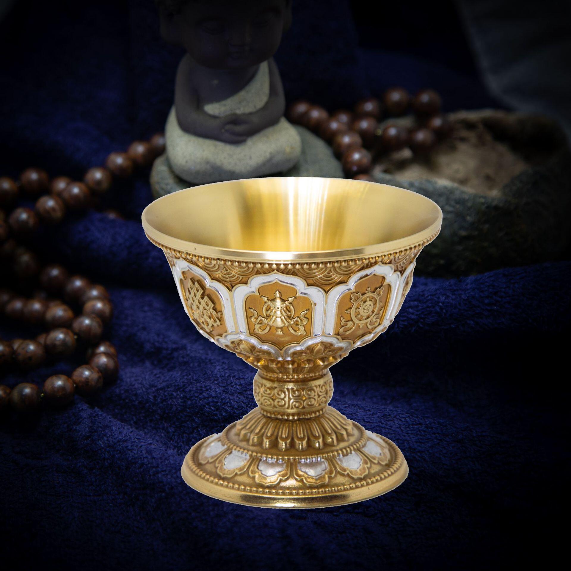 黄铜供水杯七支八吉祥供水碗家用佛前供佛杯小号敬水碗单只