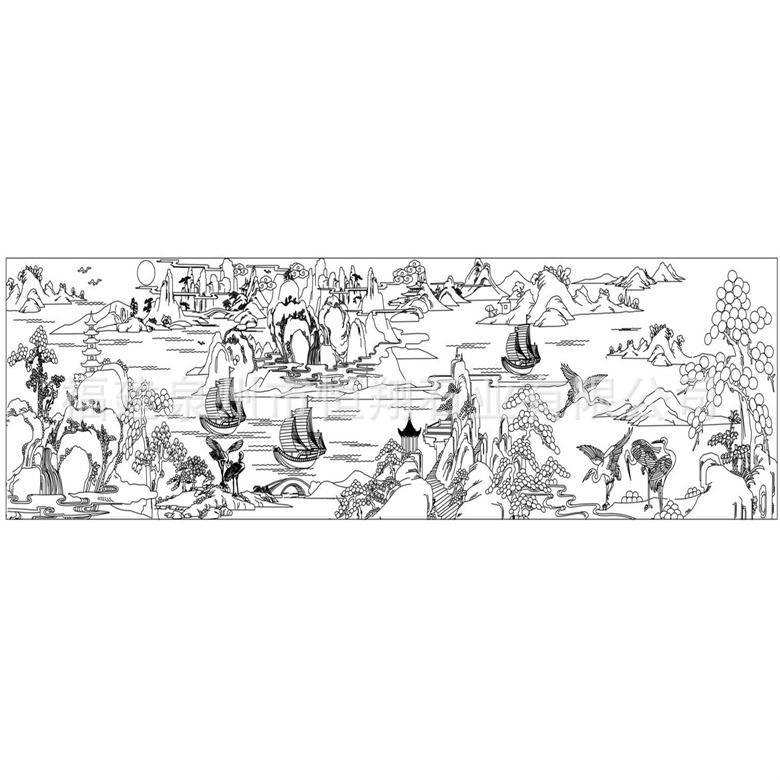 花岗岩浮雕山水画 线雕仿古水墨画 石材家装背景山水画浮雕墙