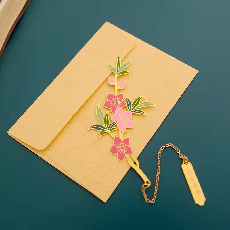 金属书签厂家直供 黄铜烤漆吊坠书签中国风文创精美礼品纪念书签