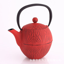 1.1L铸铁茶壶弹丸条纹铁壶日式茶壶外贸出口不锈钢滤网双色