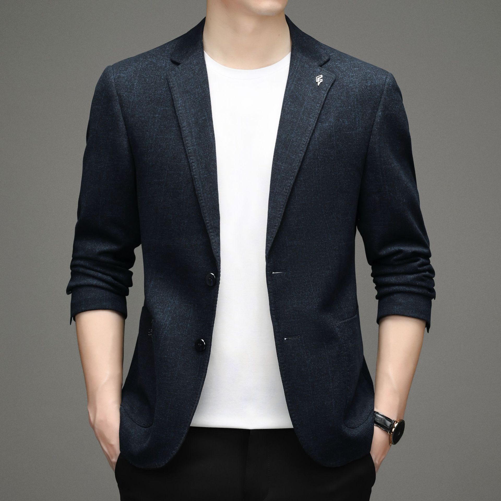 2021新款休闲西装男士外套春秋修身帅气便装西服男单西潮上衣3051