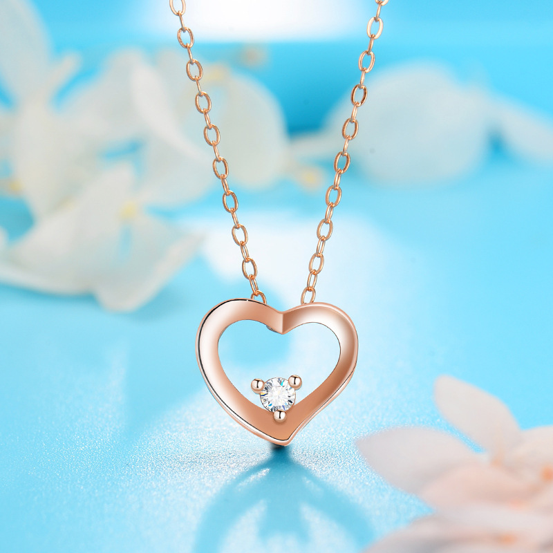 s925银唯爱之心项链女学生个性心形吊坠锁骨链520送女友生日礼物