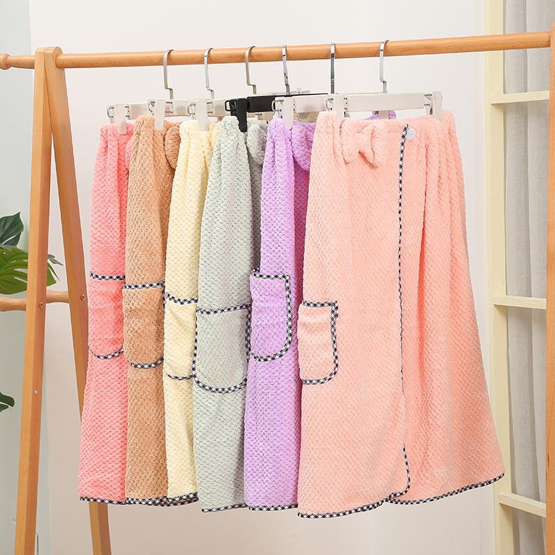 New Korean Style Comfortable Coral Fleece Absorbent Bath Skirt Bathrobe Tube Top Beauty Salon Absorbent Soft Bathrobe Bath Towel Wholesale