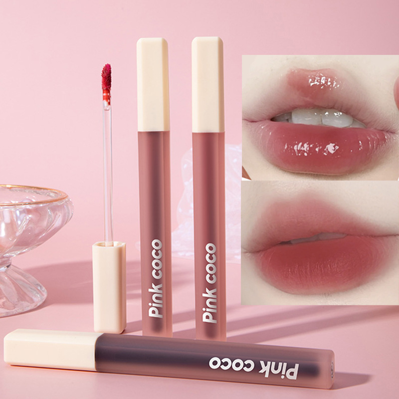 pinkcoco甜心水雾唇釉 水转哑光不沾杯口红柔雾唇釉平价学生唇釉