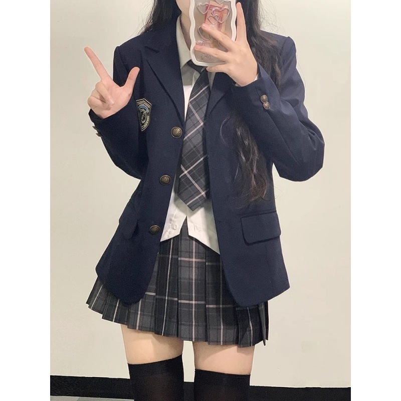 jk制服套装正版西装外套女学院风可爱格裙全套西服春秋三件套女装