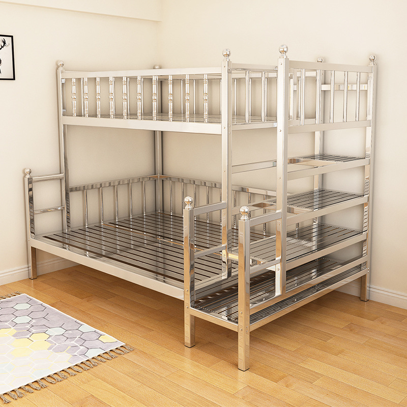 304不锈钢床不锈钢车间新款高低床加厚折叠床钢床学校出租房成人