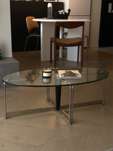 复古简约钢化玻璃桌不锈钢客厅透明椭圆形网红沙发边几茶几桌子