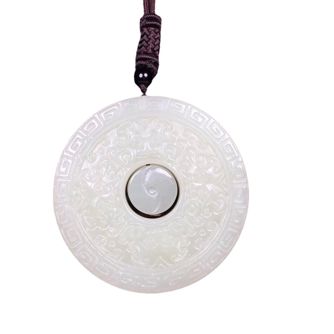 保真和田玉白玉珠联璧合仿古双面工艺吊坠男女款百搭玉石吊坠挂件