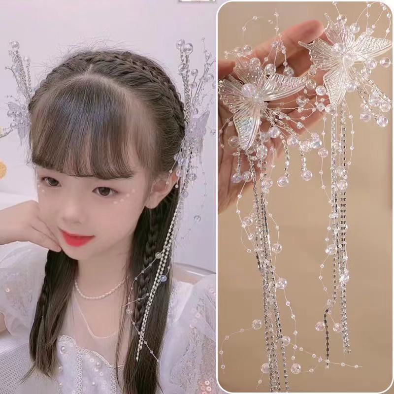 超仙蝴蝶流苏发饰汉服气质小公主发卡甜美女孩气质侧边发夹-阿里巴巴