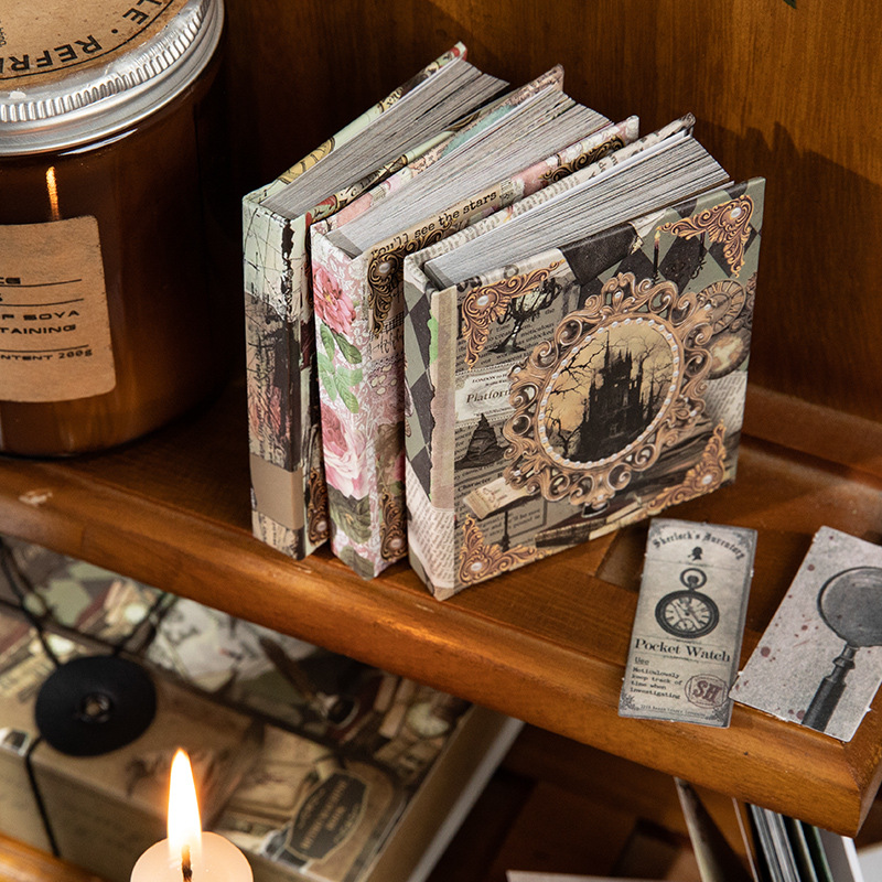 语闲复古迷你机关本 旧日黄昏馆系列创意打底礼盒手帐素材卡片4款