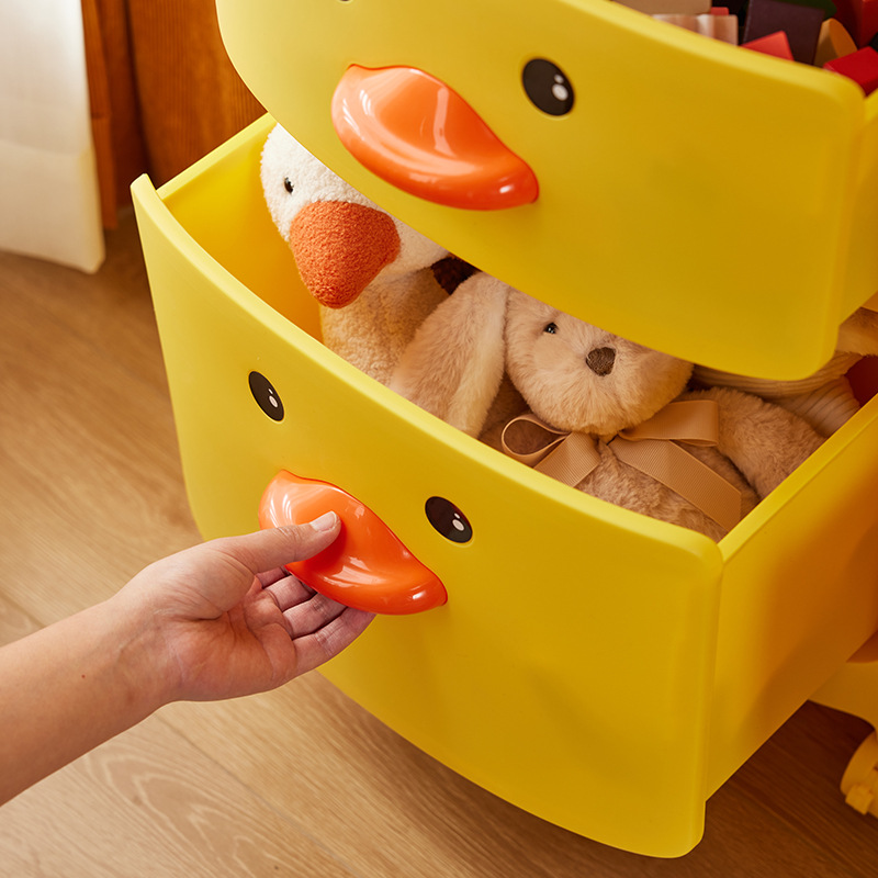 Trolley Rack Small Yellow Duck Snack Locker Movable Multi-Layer Children's Bedroom Bedside Toy Storage Rack
