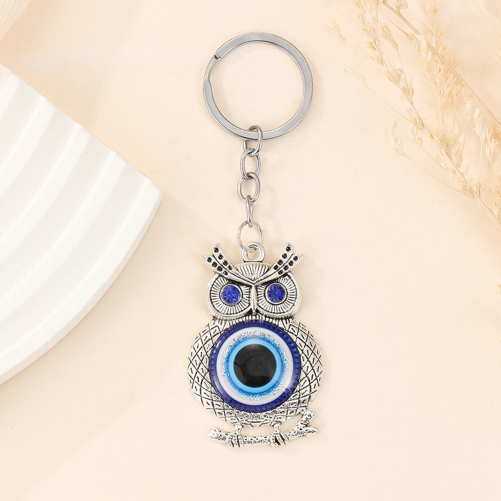 Japanese and Korean Light Luxury Temperament Keychain Evil Eye Blue Eyes Owl Animal Mini Metal Automobile Hanging Ornament