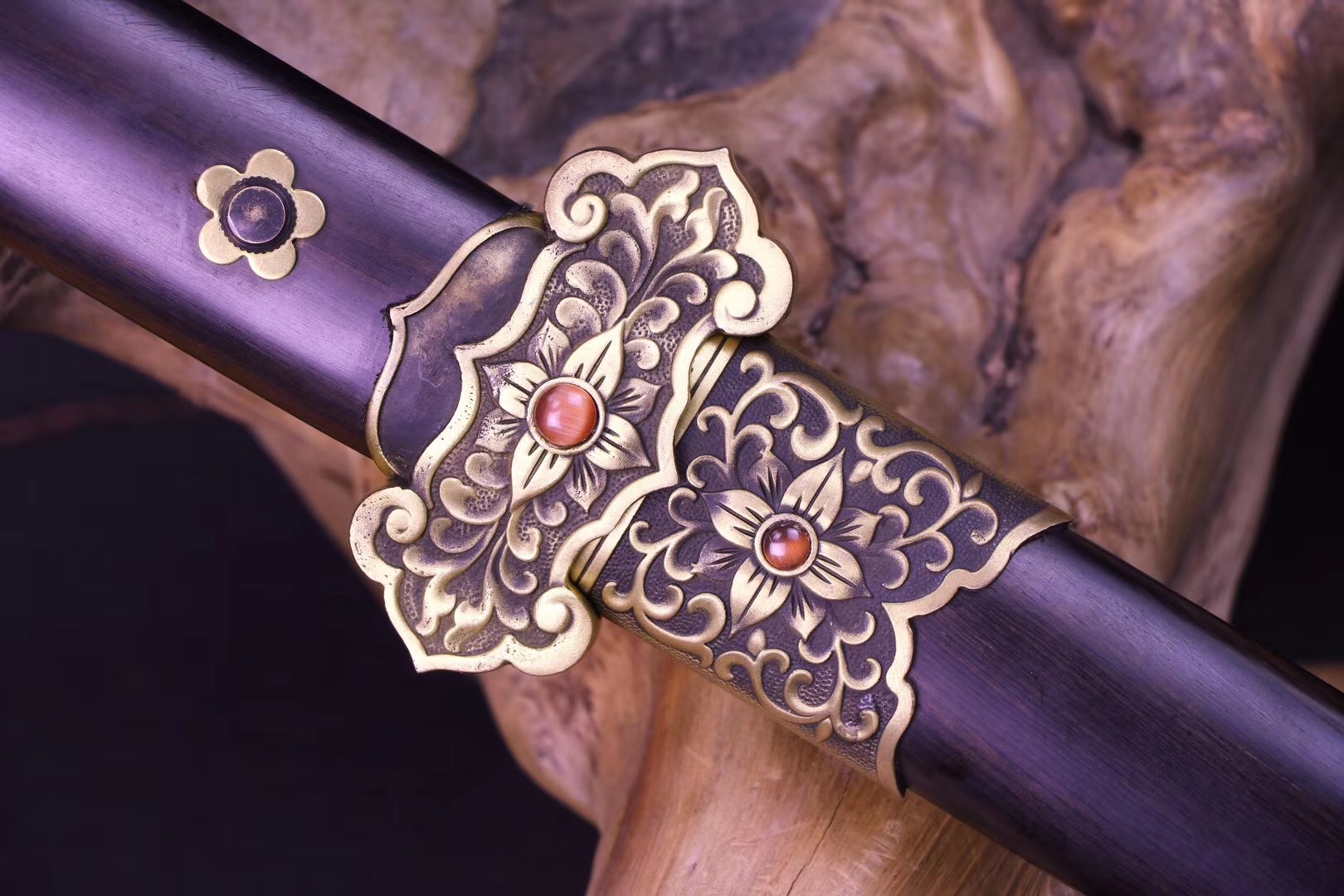 厂家批发龙泉市刀剑 铜装花纹钢手工锻打 中式传统宝剑一体长短剑