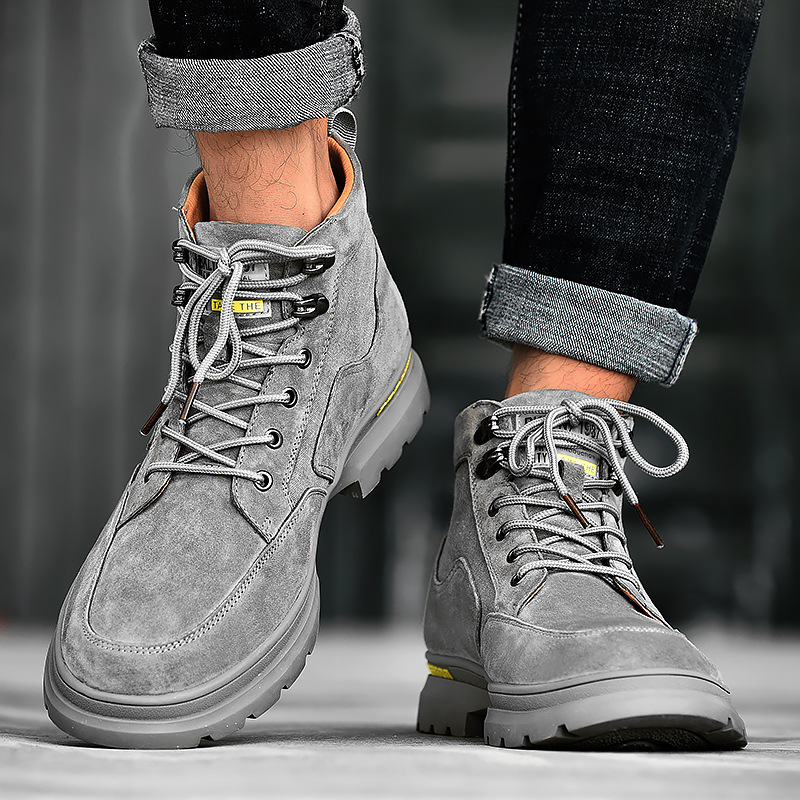 2021秋冬新款男鞋时尚休闲鞋潮流高帮马丁靴圆头系带韩版潮男板鞋