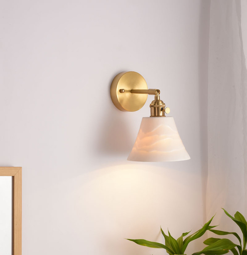 日式黄铜镜前壁灯北欧简约卧室床头复古日式茶室群山叠影陶瓷壁灯