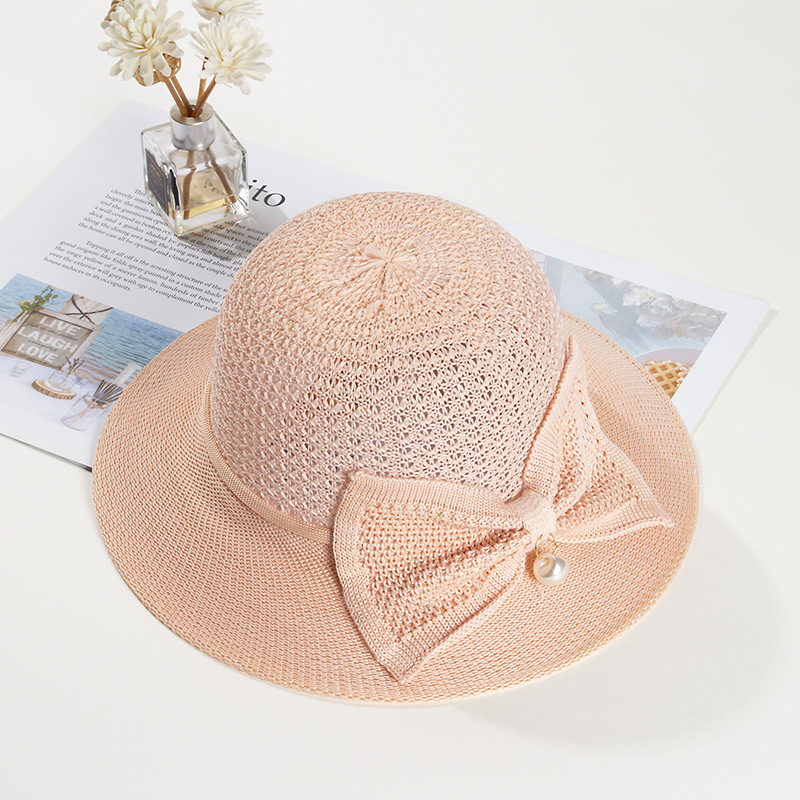 Summer Women's Breathable Foldable Pearl Bow Sun Protection Sun Hat 2022 New Sun Hat for Women