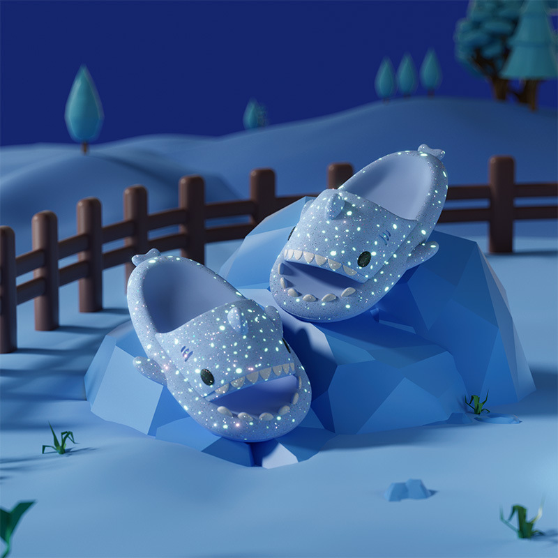 Starry Sky Luminous Shark Slippers Female Summer Adult Couple Luminous Sandals Home Non-Slip Cartoon Slippers Male Outer Wear