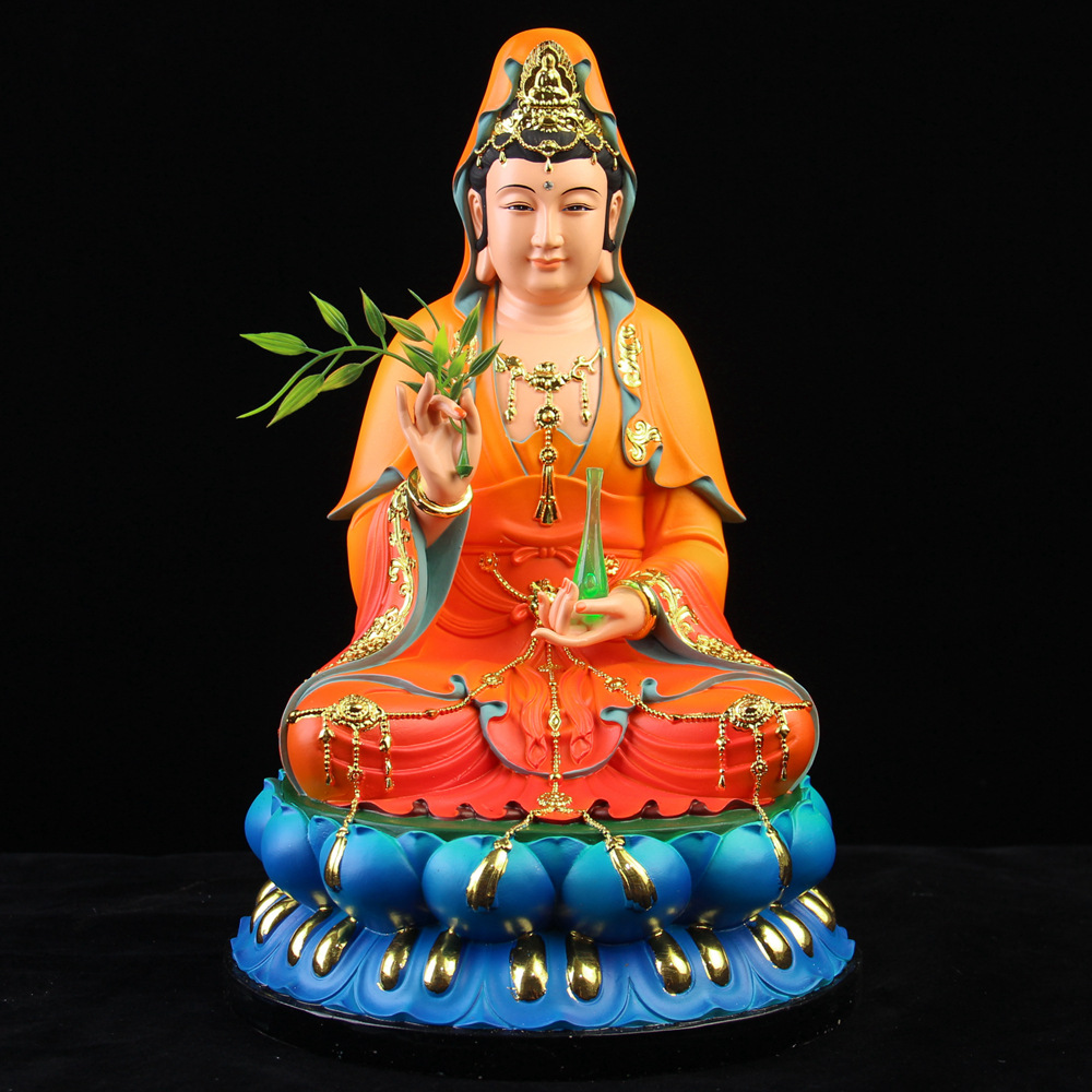 汉白玉石笑脸观音佛像居家供奉家用南海观世音菩萨神像树脂摆件