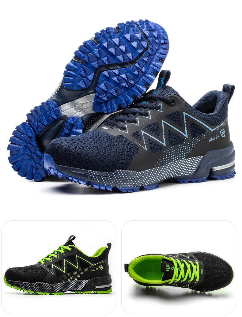 跨境飞织劳保鞋男透气轻便防砸防刺穿钢包头工作鞋安全防护鞋钢头