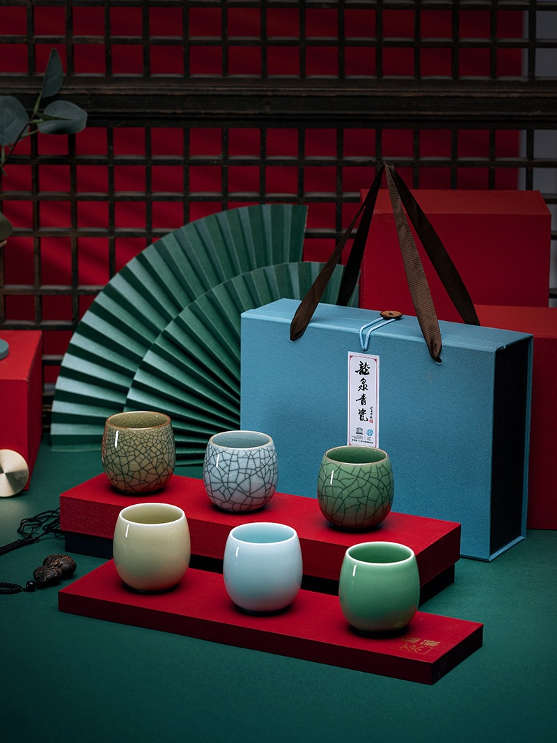 龙泉青瓷茶杯陶瓷品茗小茶杯哥窑冰裂水杯子主人杯单杯女功夫茶具